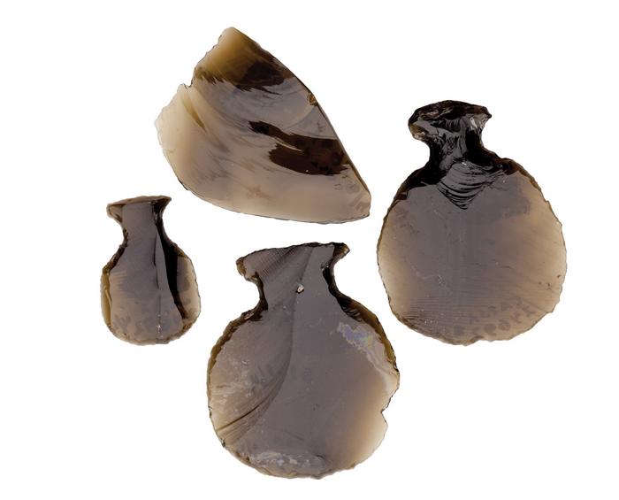 Discos con espiga y lasca de obsidiana