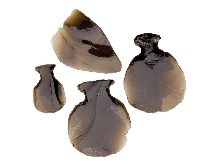 Discos con espiga y lasca de obsidiana