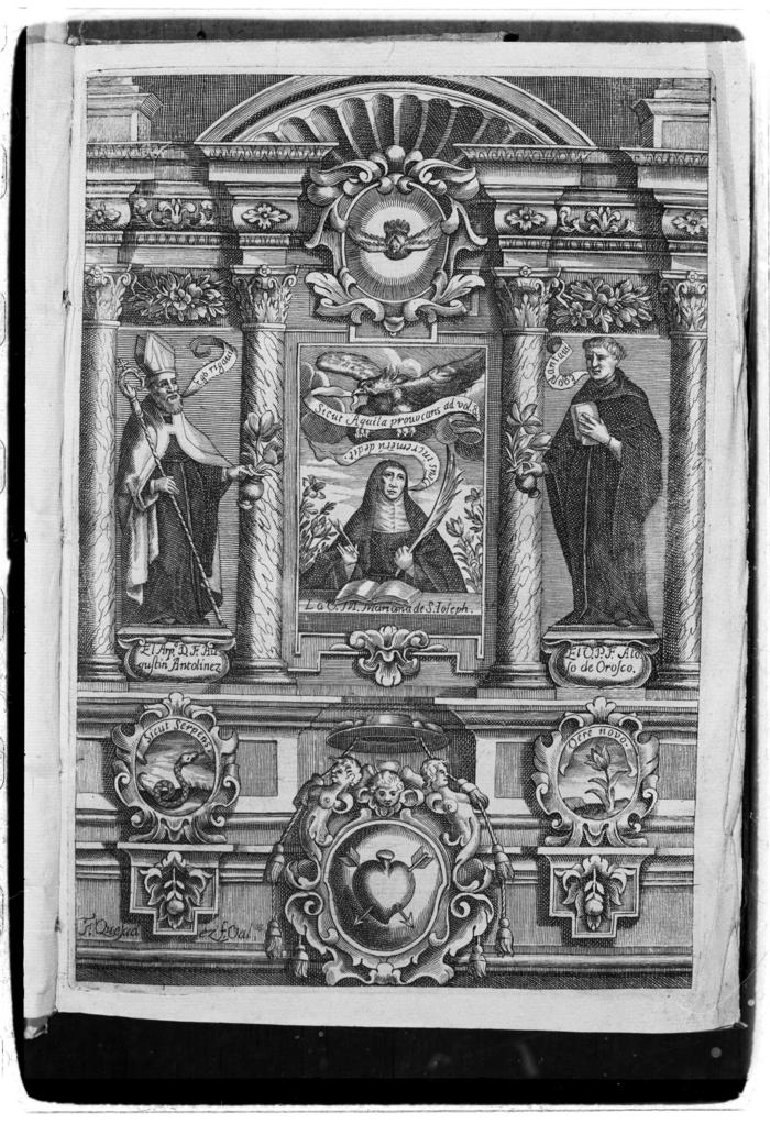 Portadilla del libro titulado: Esclarecido solar de las religiosas reformadas de nuestro padre San Agustín, y vidas de las insignes hijas de sus conventos, escrito por el Reverendo Padre Maestro Fray Alonso de Villerino, 1694.   