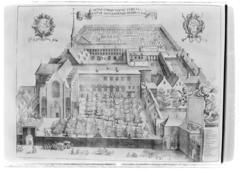 Lámina titulada: Mons omnium sanctorum conventus Anturpiensis fratrum Min. Reg. Obs., en el libro de Antoni Sandri, Choregraphia Sacra, tomo 3, 1664.
