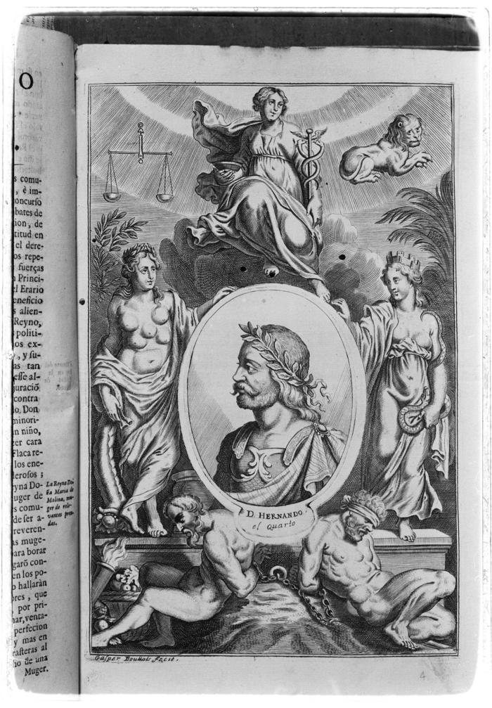 Lámina titulada: Don Hernando el Quarto, en el libro de don Alonso Núñez de Castro, titulado Corona Gothica Castellana y Austriaca, parte tercera, Amberes, 1681.
