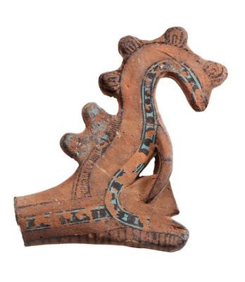 Remate de sahumador policromo que representa a Xiuhcóatl, la serpiente de fuego