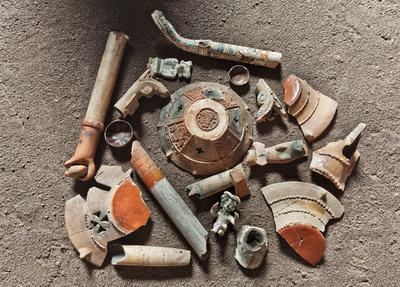 Montaje museográfico de la ofrenda 12 de la cala I localizada en el Templo de Ehécatl
