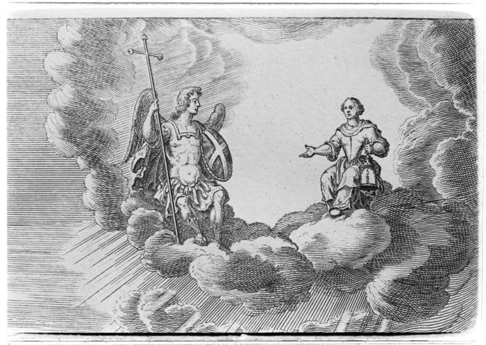 Detalle de la lámina titulada: Basilica Bruxellensis S.S. Michaelis et Gudilae, en el libro de Antoni Sandri, Choregraphia Sacra, tomo 3, 1664.
