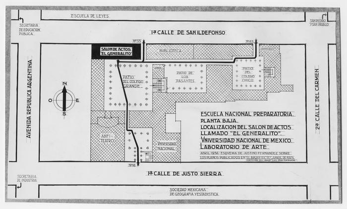 Dibujo de la planta baja de la Escuela Nacional Preparatoria. Actualmente Colegio de San Ildefonso