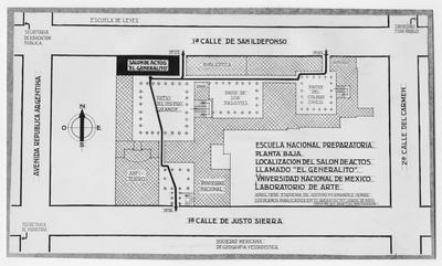 Dibujo de la planta baja de la Escuela Nacional Preparatoria. Actualmente Colegio de San Ildefonso