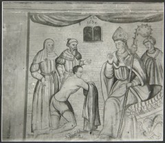 Escena de San Francisco ante el  Obispo de Asís.  Cholula.